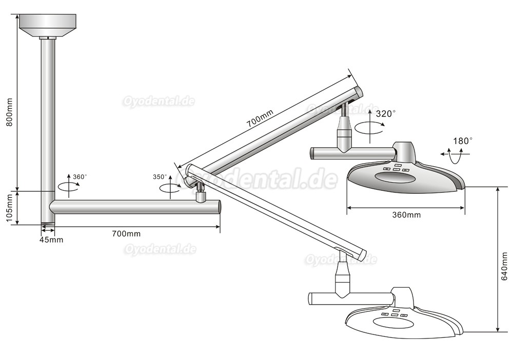 KWS KD-2012D-5 90W Deckenmontierte Dental LED OP-Leuchte Schattenfrei Untersuchungsleuchte
